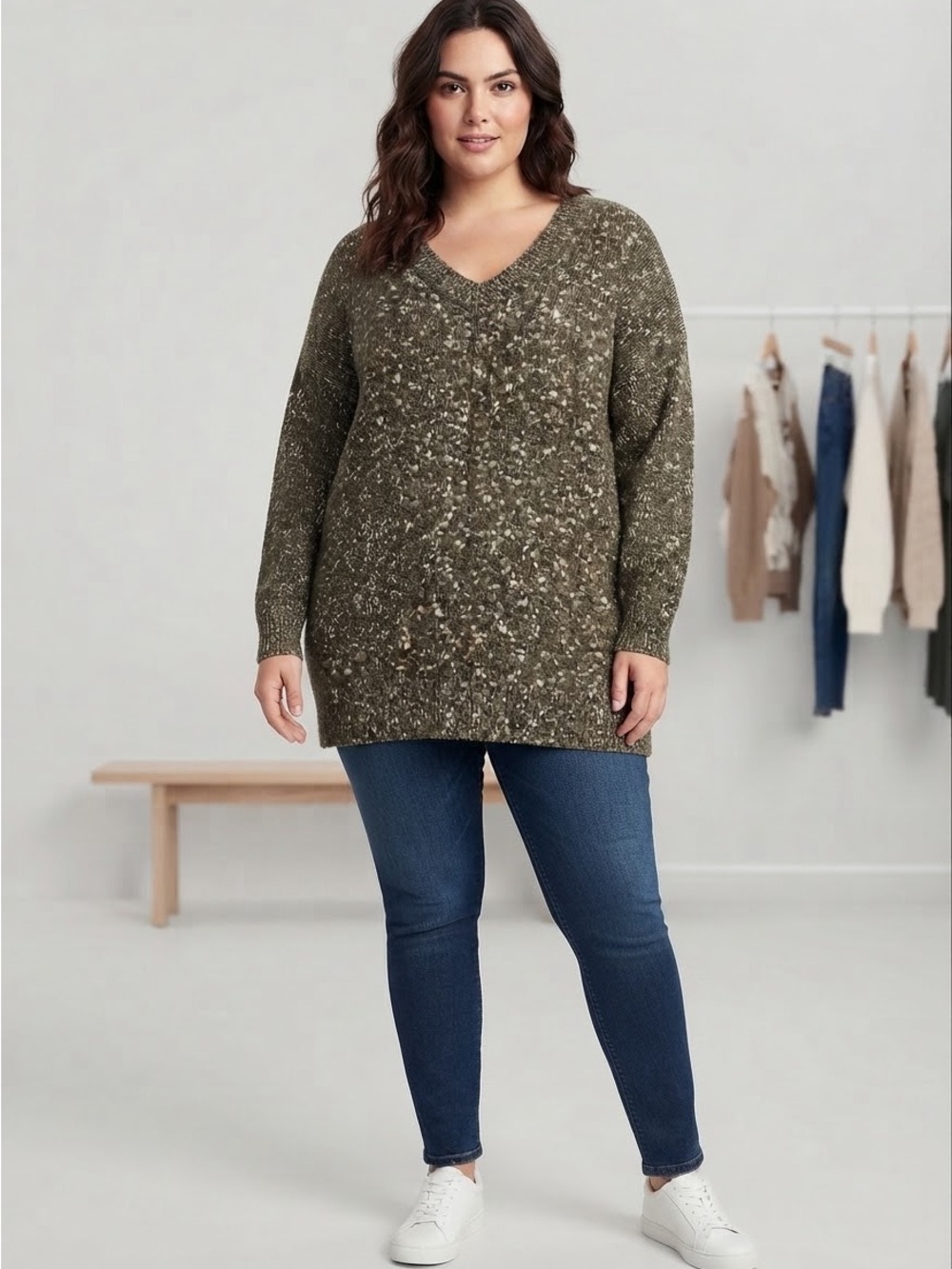 Old Navy Olive Green V-Neck Chunky Knit Sweater